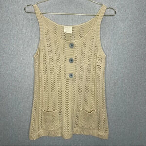 Matilda Jane Grandma Cream Wool Blend Open Weave Pop Over Sweater Tank Top